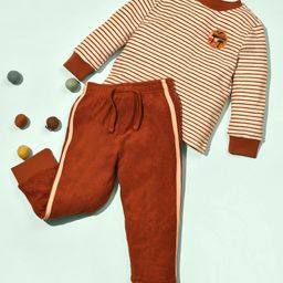Mi Arcus 100% Cotton Full Sleeves Striped Tee & Pajama Set - Rust-image-60