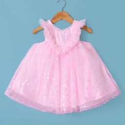Babyhug Sleeveless  Fit & Flared Mesh Party Frock with Sequin & Frill Detailing - Pink-image-55