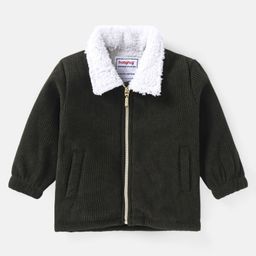 Babyhug Full Sleeves Collared Neck Winter Jacket With Solid Colour & Fur Detailing - Dark Green-image-112