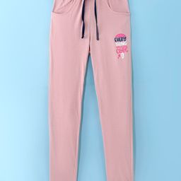 Olio Kids Cotton Knit Full Length Track Pant with Floral Print - Peach-image-44