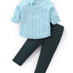 Babyhug Cotton Woven Full Sleeves Striped Shirt & Pants Set - Blue & Black-19