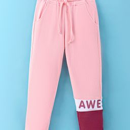 Olio Kids Cotton Knit Full Length Solid Color Cut & Sew Design Lounge Pant Text Print - Pink-image-62
