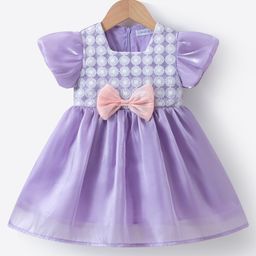 Mark & Mia Puff Sleeves Party Dress with Bow Applique - Purple-image-48