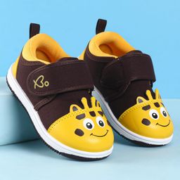 Babyoye Velcro Closure Giraffe Face Print Casual Shoes - Yellow Brown-image-3