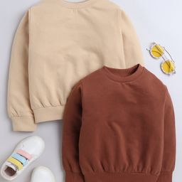 Aww Hunnie Pack Of 2 Cotton Terry Full Sleeves Solid Sweatshirts - Beige & Brown-image-3