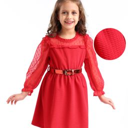 Hola Bonita Knit Full Sleeves Solid Colour Dress - Red-image-22