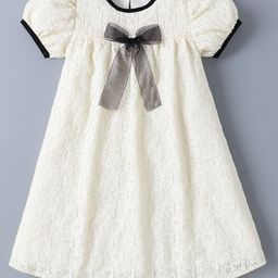 Mark & Mia Half Puffed Sleeves Frock with Bow Applique - Cream-image-44