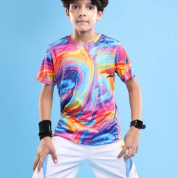 Pine Active Knit Half Sleeves T-Shirt With Abstract Print - Multicolour-image-24