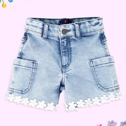 Kiddopanti Denim Floral Lace Detailed Shorts - Light Blue-image-76