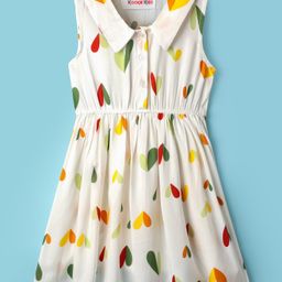 Kookie Kids Poplin Woven Sleeveless Collar Neck Dress with Hearts Print - White-image-67
