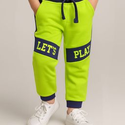Babyhug Cotton Terry Knit Full Length Lounge Pant With Let's Play Print - Neon Green & Navy Blue-picture-29