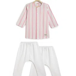Tiber Taber 100% Cotton Woven Full Sleeves Striped Kurta & Pyjamas Set - Pink-picture-48