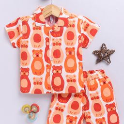 TOONYPORT Cotton Knit Half Sleeves Cute Bears Printed Shirt & Coordinating Shorts Set - Orange-image-35