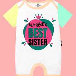 The Peppy Tend 100% Cotton Knit Rakshabandhan Theme Half Sleeves Worlds Best Sister Text Printed Romper - Multi Colour-image-35