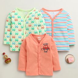 BUMZEE Cotton Knit Full Sleeves Stripes & Vehicle Print Jablas Pack of 3 - Coral & Yellow-picture-19