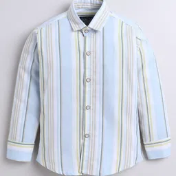 Polka Tots Cotton Woven Full Sleeves Striped Shirt - Blue-picture-10