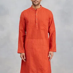 Fabindia Striped Band Collar Straight Kurta-39