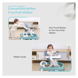 Babyhug Laugh & Learn Multifunctional 2 in 1 Baby Walker With anti Fall Protection & Adjustable Height Without Foot Mat- Light Green & White image 2