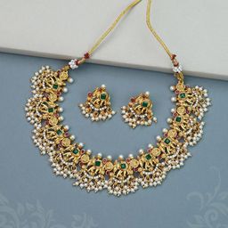 Diksha collection Gold-Plated Kundan-Studded & Beaded Jewellery Set-image-70