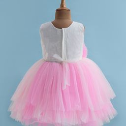 Bluebell Net Woven Sleeveless Party Frock With Mesh Overlay & Floral Corsage Detailing - Pink image 3