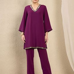 First Resort by Ramola Bachchan Hand Embroidered Top & Straight Pant Co-Ords-picture-37
