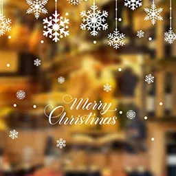 Asian royal White Merry Christmas Snowflake Printed Water Proof Decals And Stickers-22