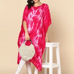 Maaesa Women Tie & Dyed Round Neck Extended Sleeves Kaftan Kurta-picture-7