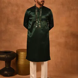 Laalzari Men Embroidered Regular Mirror Work Pure Silk Kurta with Trousers-picture-1