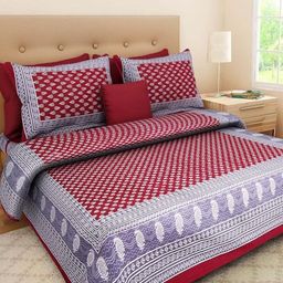 Dhawariya's Maroon & White Floral 144 TC Queen Bedsheet with 2 Pillow Covers-image-80