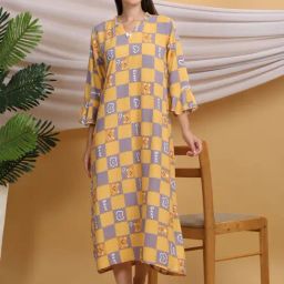 Sweet Dreams Yellow Chequered Night Dress-image-72