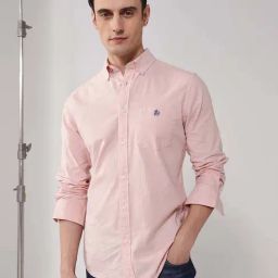 Rare Rabbit Peach Regular Fit Solid Shirt-image-20