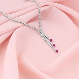 GIVA 92.5 Silver Red Lariat Necklace-image-10