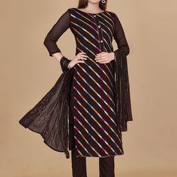 HERE&NOW Leheriya Woven Design Zari Organza Unstitched Dress Material-image-16