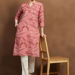 Melange by Lifestyle Women Floral Printed Daily Pure Cotton A-Line Kurta-image-9