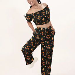 Zink London Black Straight Fit Floral Casual Trousers-picture-42