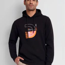 Dcyphr Black Discovery Moon Explorer Self-Design Fullength Sleeves Regular Fit Hoodie-image-0