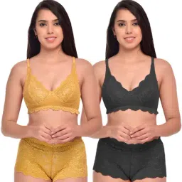 AROUSY Black & Yellow Self Pattern Bra Panty Set - Pack Of 2-image-68