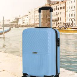 Teakwood Leathers Powder Blue Striped Small Hard Sided Cabin Trolley-image-72