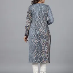 Juniper Blue Checked Printed Polyester Kurta With Sequins Work image 2