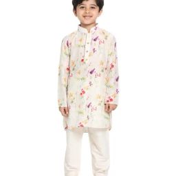 VASTRAMAY Kids Cream Printed Kurta Set-image-9