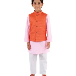 VASTRAMAY Kids Pink & White Textured Kurta Set-image-86