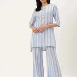 Clt.s Blue Cotton Striped Kurti Palazzo Set-picture-12