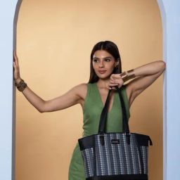 ZOUK Bombay Houndstooth Printed Tote Handbag-image-96