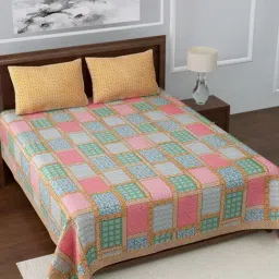 Living Roots Jaipuri Multicolor 210 TC Cotton King Bed Sheet Set with Pillow Covers-picture-4