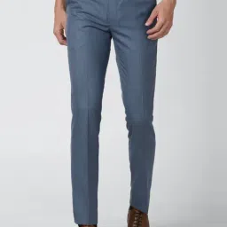 Van Heusen Navy Slim Fit Self Pattern Flat front trousers-image-59