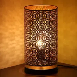 ExclusiveLane Moroccan Shimmer Hand Etched Iron Table Lamp (12 Inch, White)-picture-32