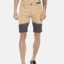 Kultprit Beige & Grey Slim Fit Shorts-image-1