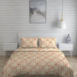 Layers Pistoia Floral Beige 144 TC Cotton King Bed Sheet with Pillow Covers & Comforter-image-94