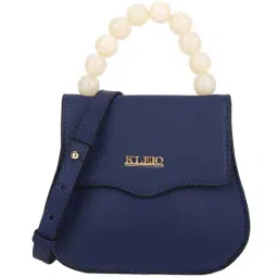 KLEIO Royal Blue Solid Small Satchel Handbag-38