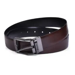 BELWABA Black & Burgundy Textured Formal Reversible Leather Belt for Men-image-77